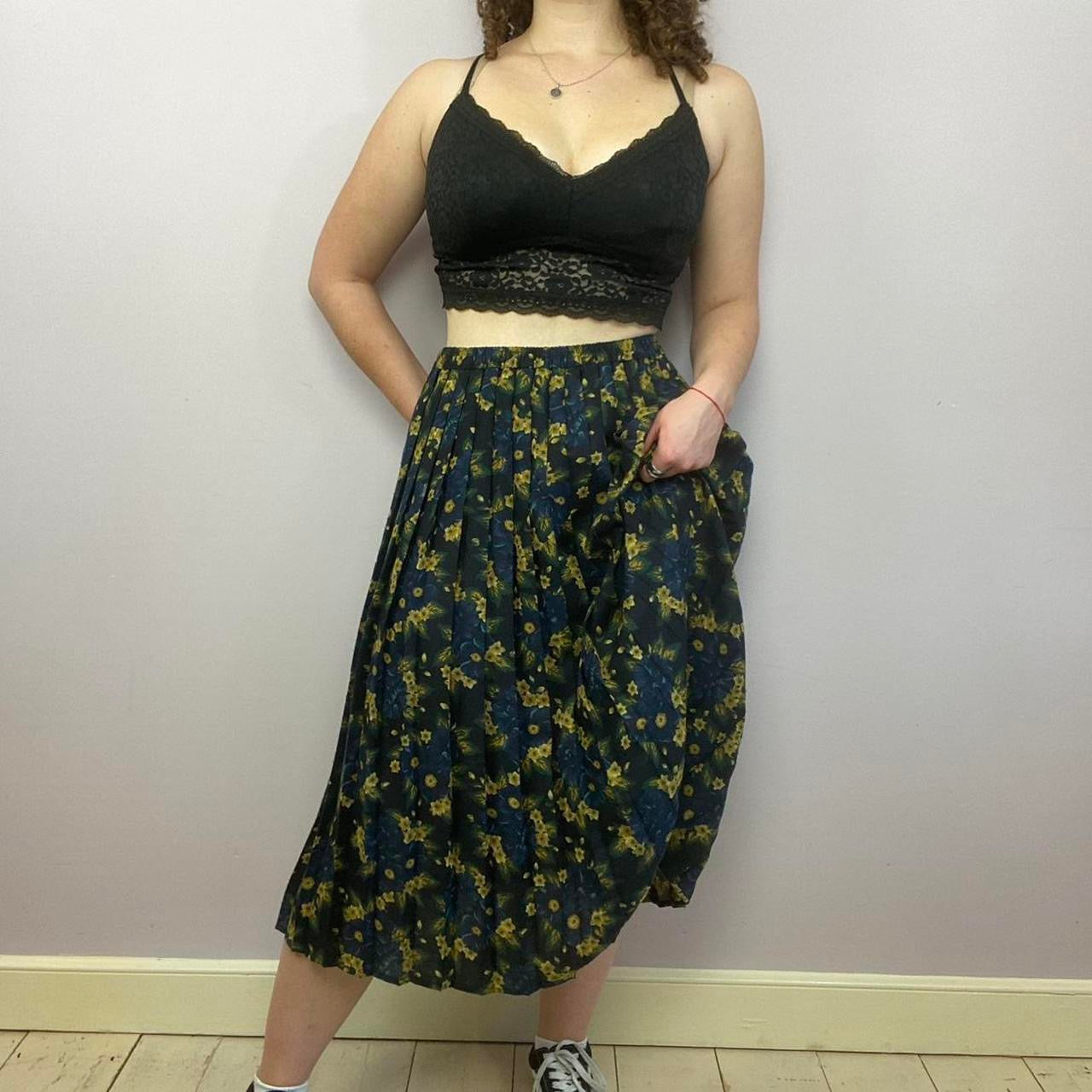 1980s Eastex Floral Pleated Midi Skirt