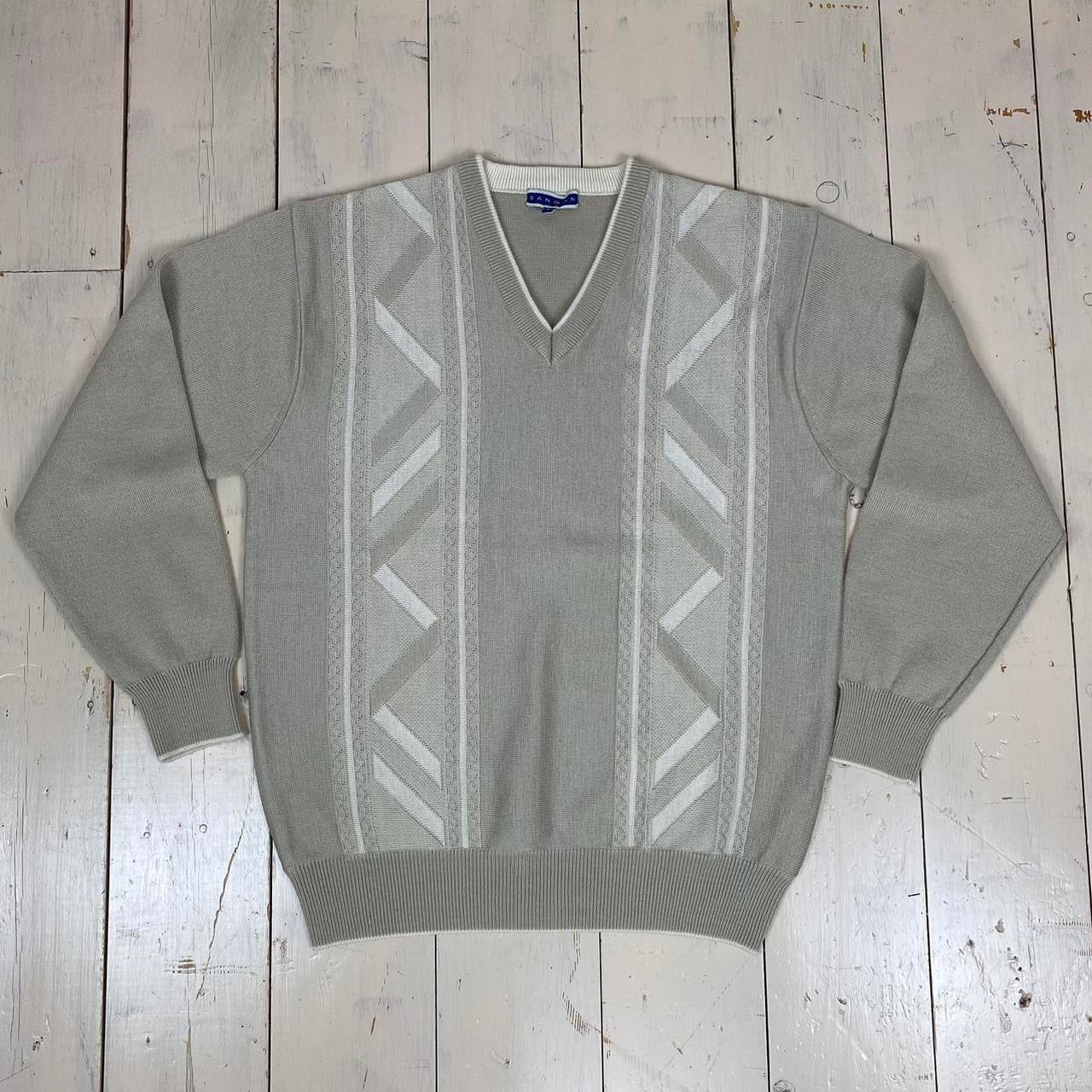 1980s Knitted Textured Grandad Sweater - Cream