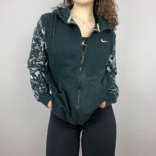 2000s Nike Camo-Sleeve Activewear Sport Zip Hoodie