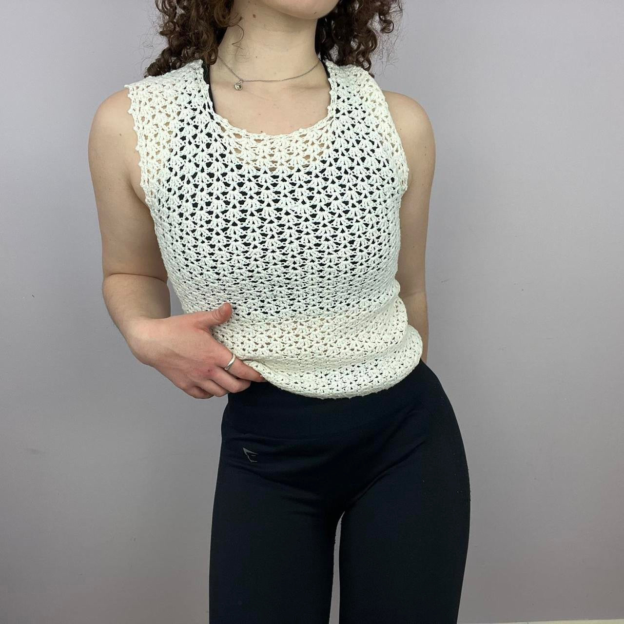 1960s Handmade Knitted Tank Top - White