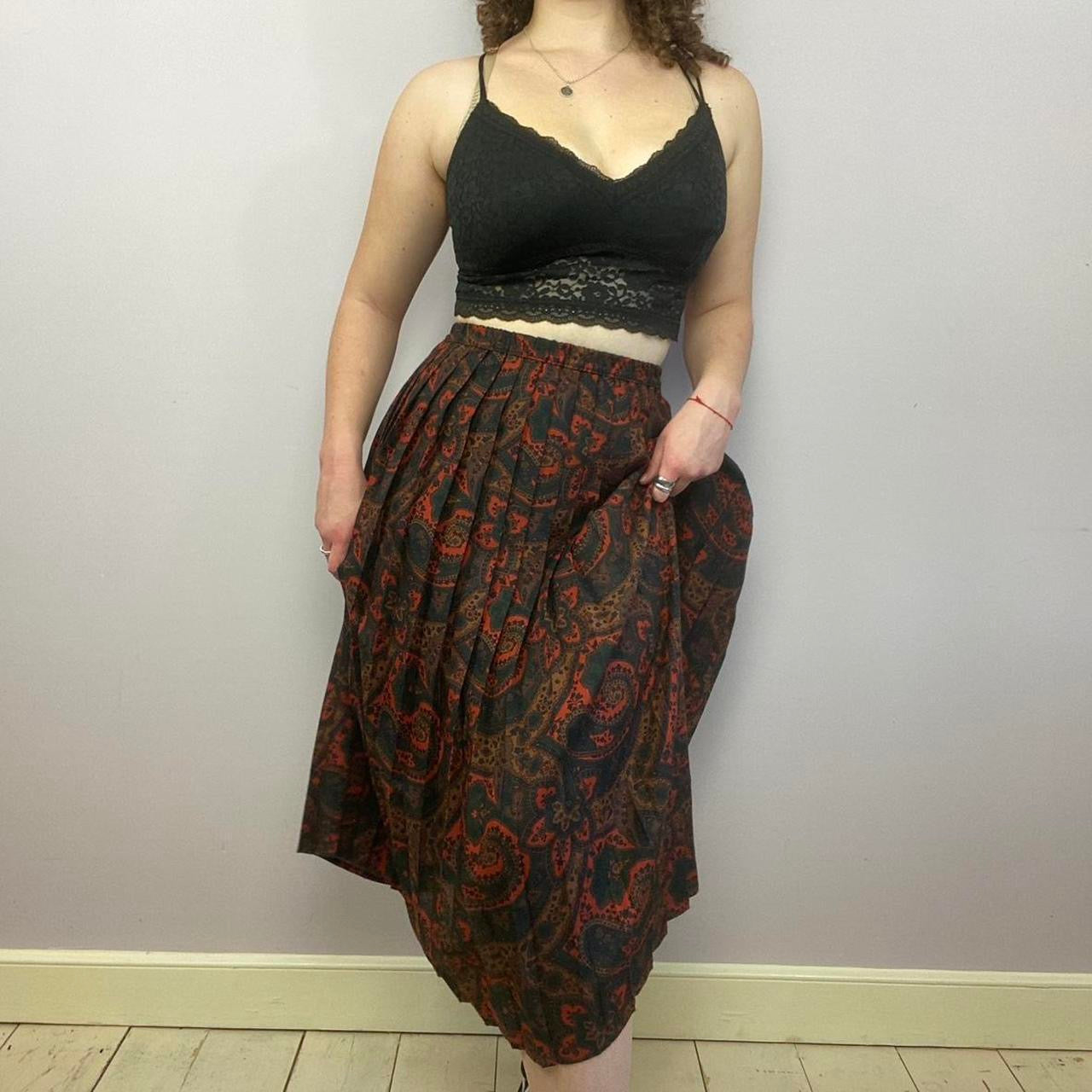 1980s Eastex Floral Pleated Midi Skirt