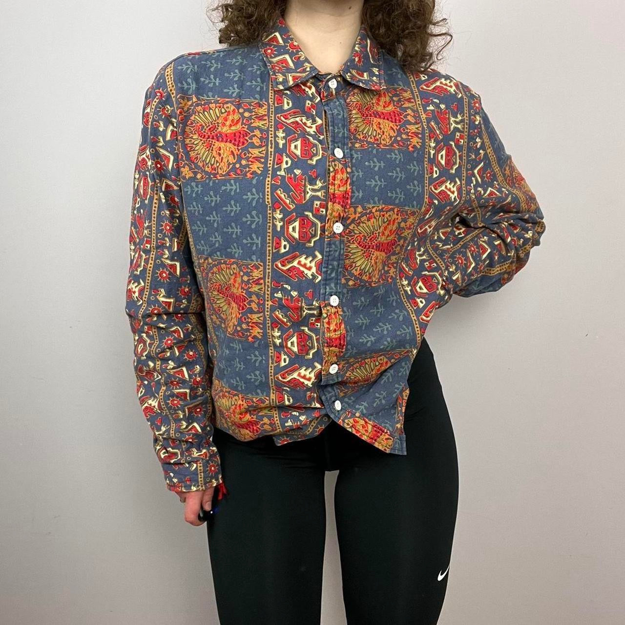 1990s Vintage Patterned Flannel Shirt - Multi