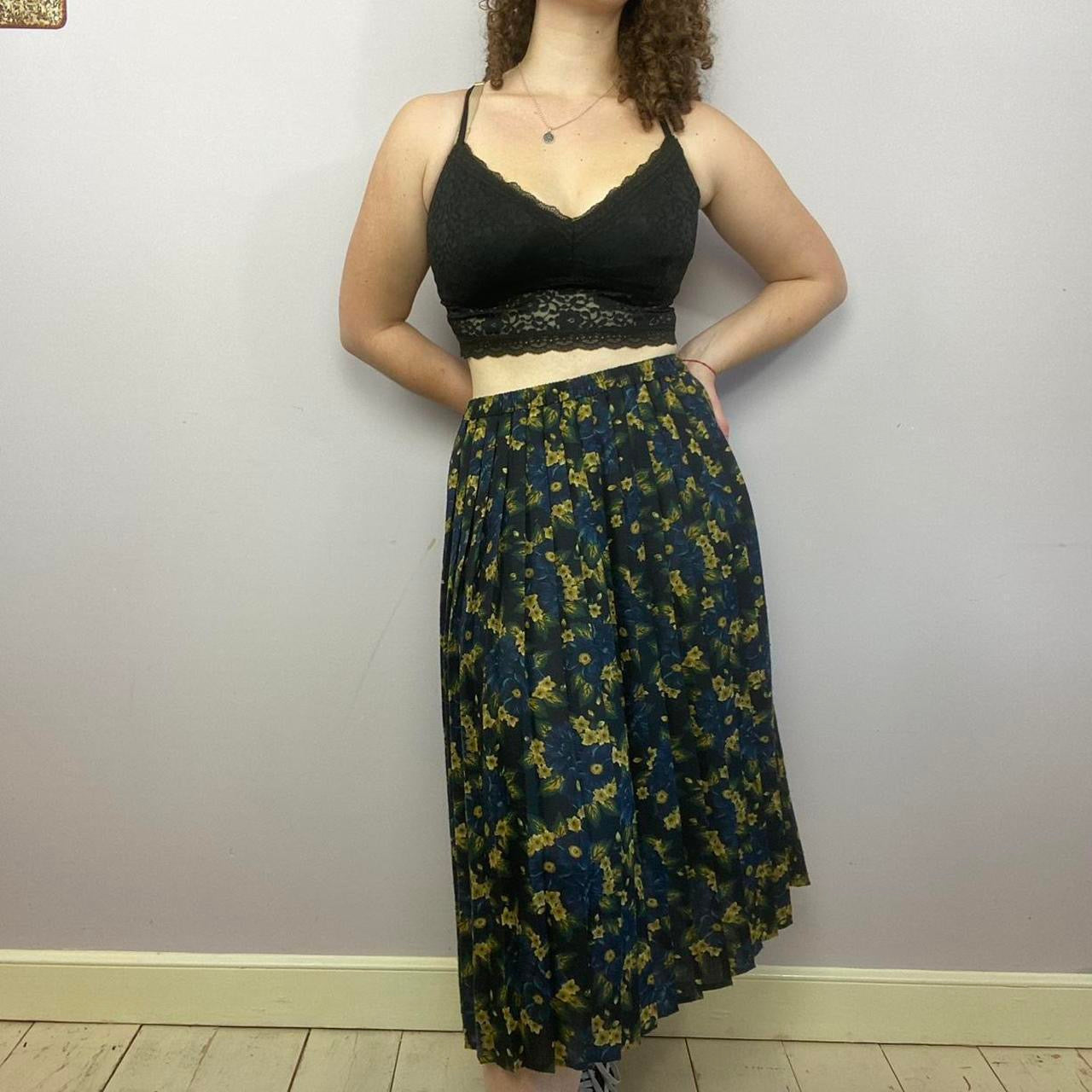 1980s Eastex Floral Pleated Midi Skirt