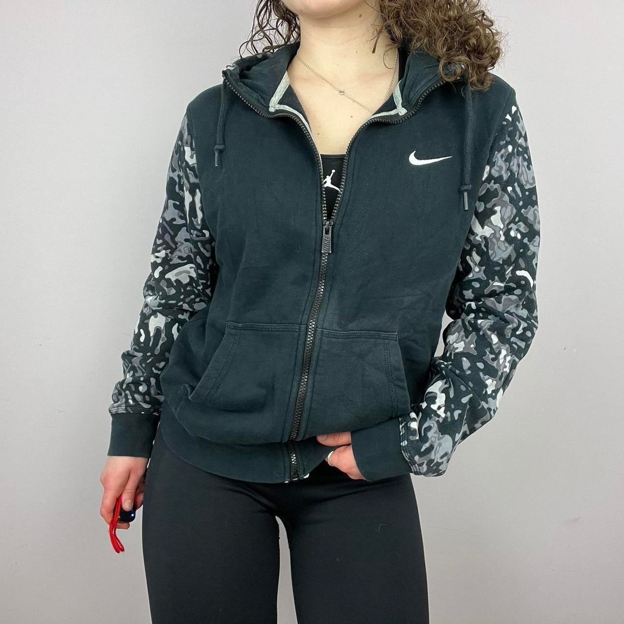 2000s Nike Camo-Sleeve Activewear Sport Zip Hoodie