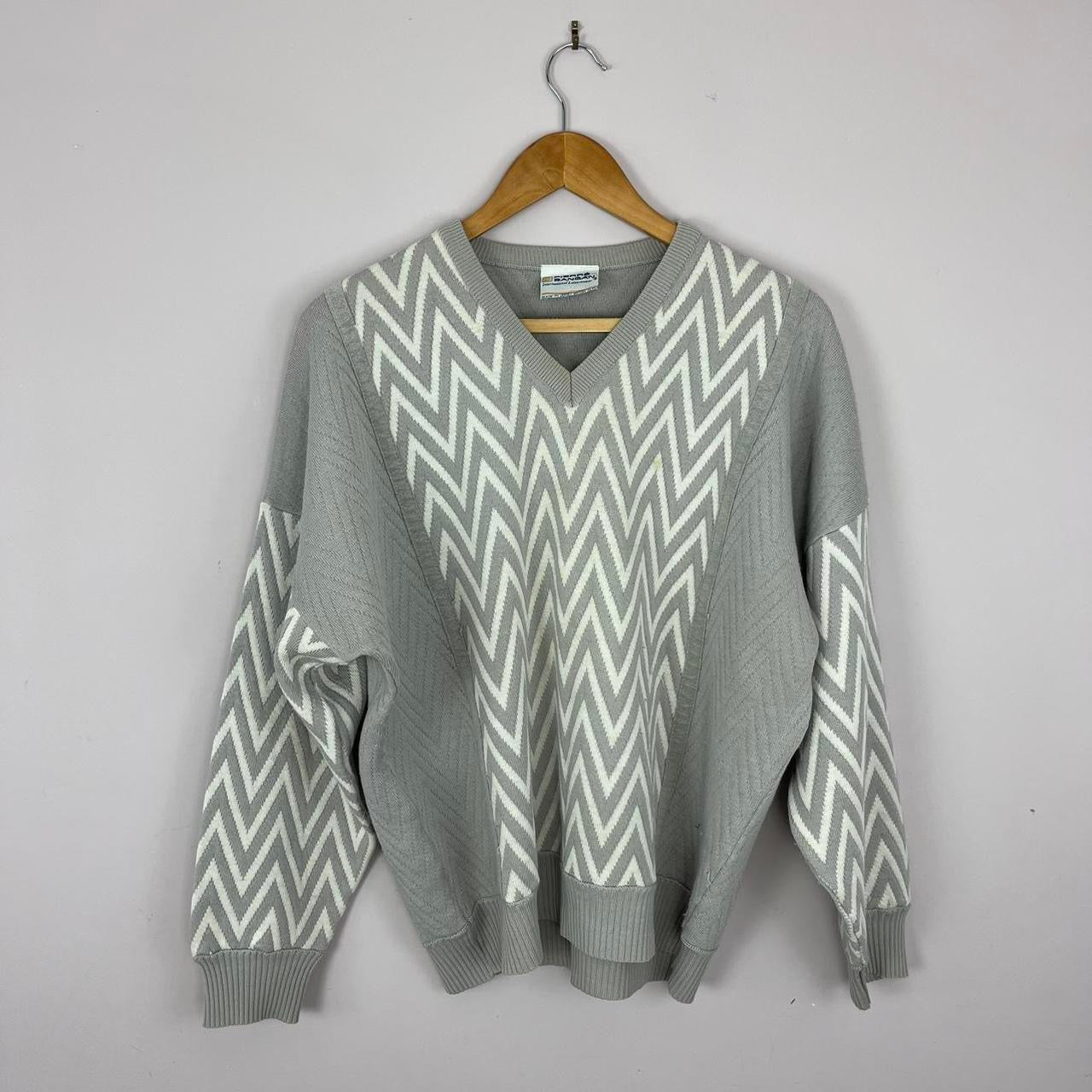 1980s Knitted Relaxed Zigzag Grandad Sweater - Repair & Re-wear Item