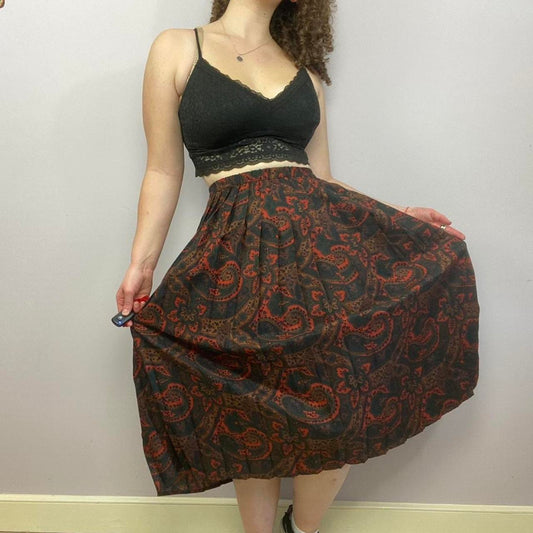 1980s Eastex Floral Pleated Midi Skirt