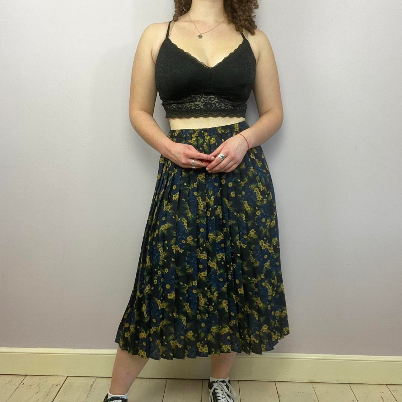 1980s Eastex Floral Pleated Midi Skirt