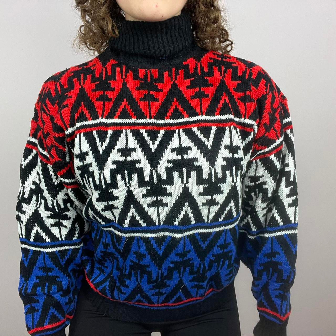 1980s Knitted High-Neck Sweater - Black