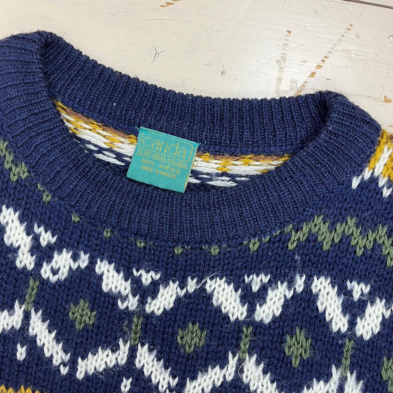 1980s Knitted Relaxed Patterned Grandad Sweater - Multi