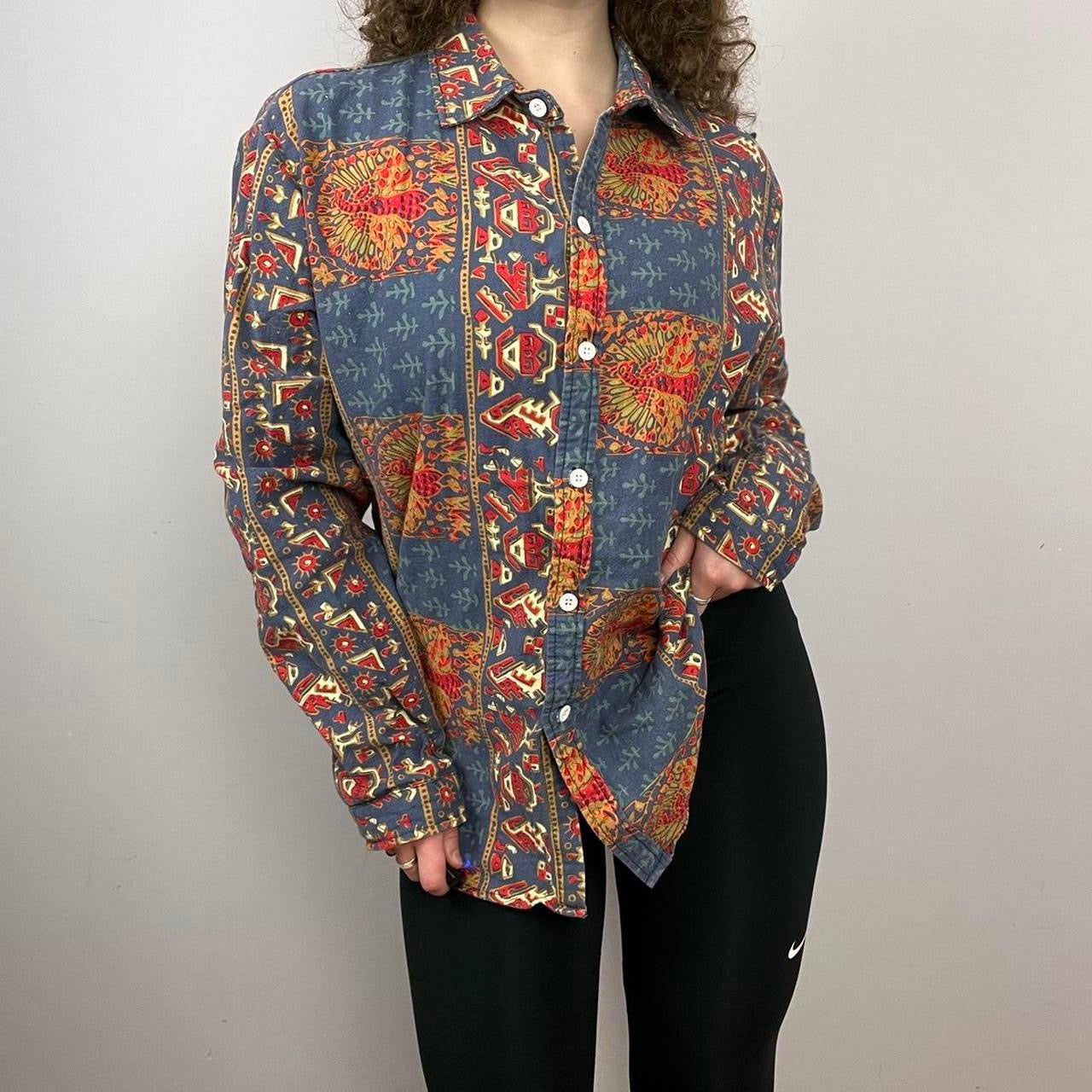 1990s Vintage Patterned Flannel Shirt - Multi