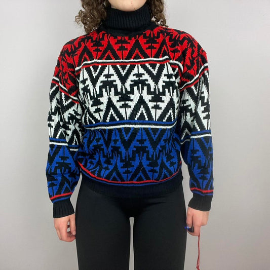 1980s Knitted High-Neck Sweater - Black