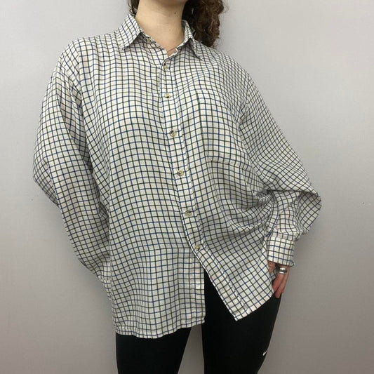 1990s Vintage Chequered Flannel Shirt - White