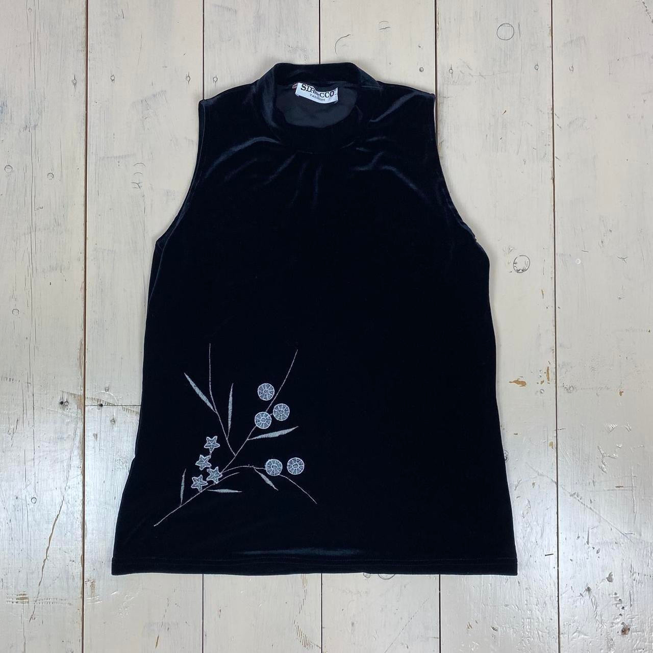 1980s/90s Embroidered Black faux Velvet Tank Top