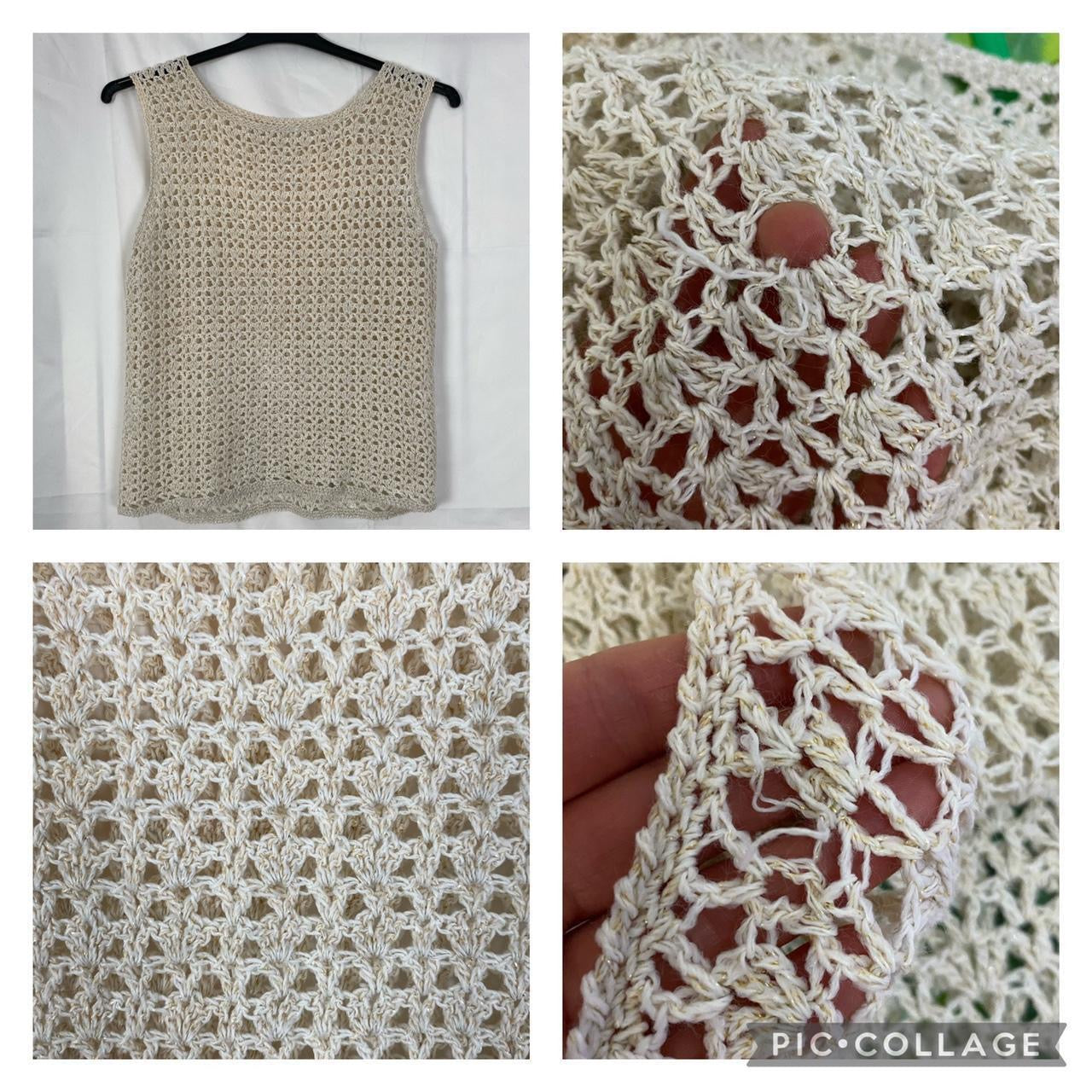 1960s Handmade Knitted Tank Top - White/Gold