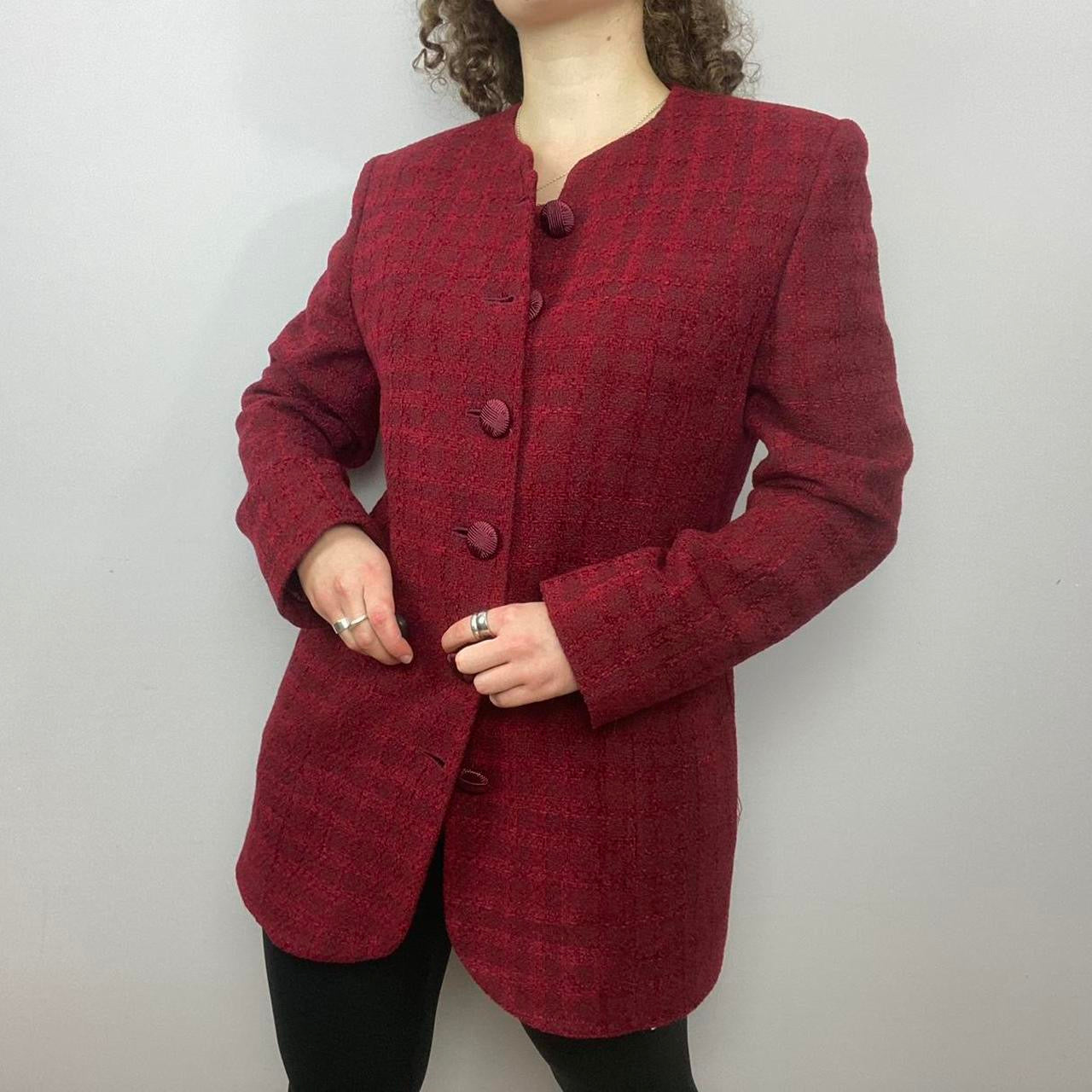 1990s Vintage Textured Burgundy Blazer