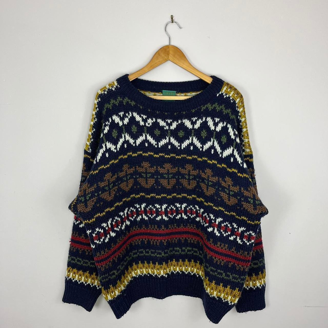 1980s Knitted Relaxed Patterned Grandad Sweater - Multi