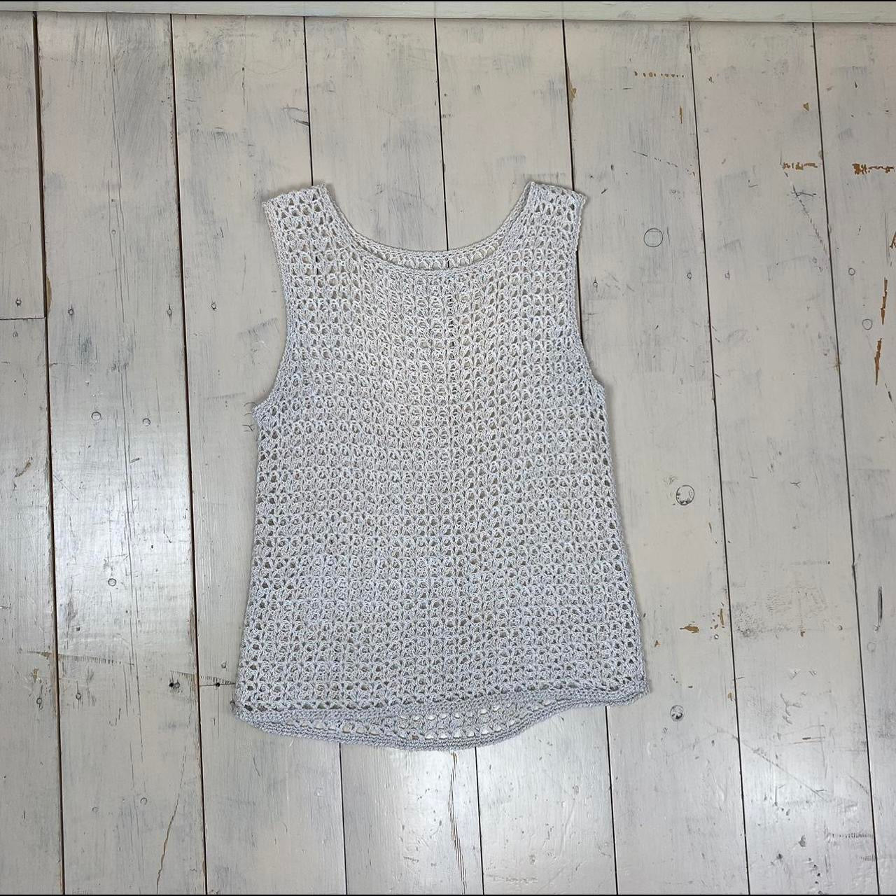 1960s Handmade Knitted Tank Top - White/Gold