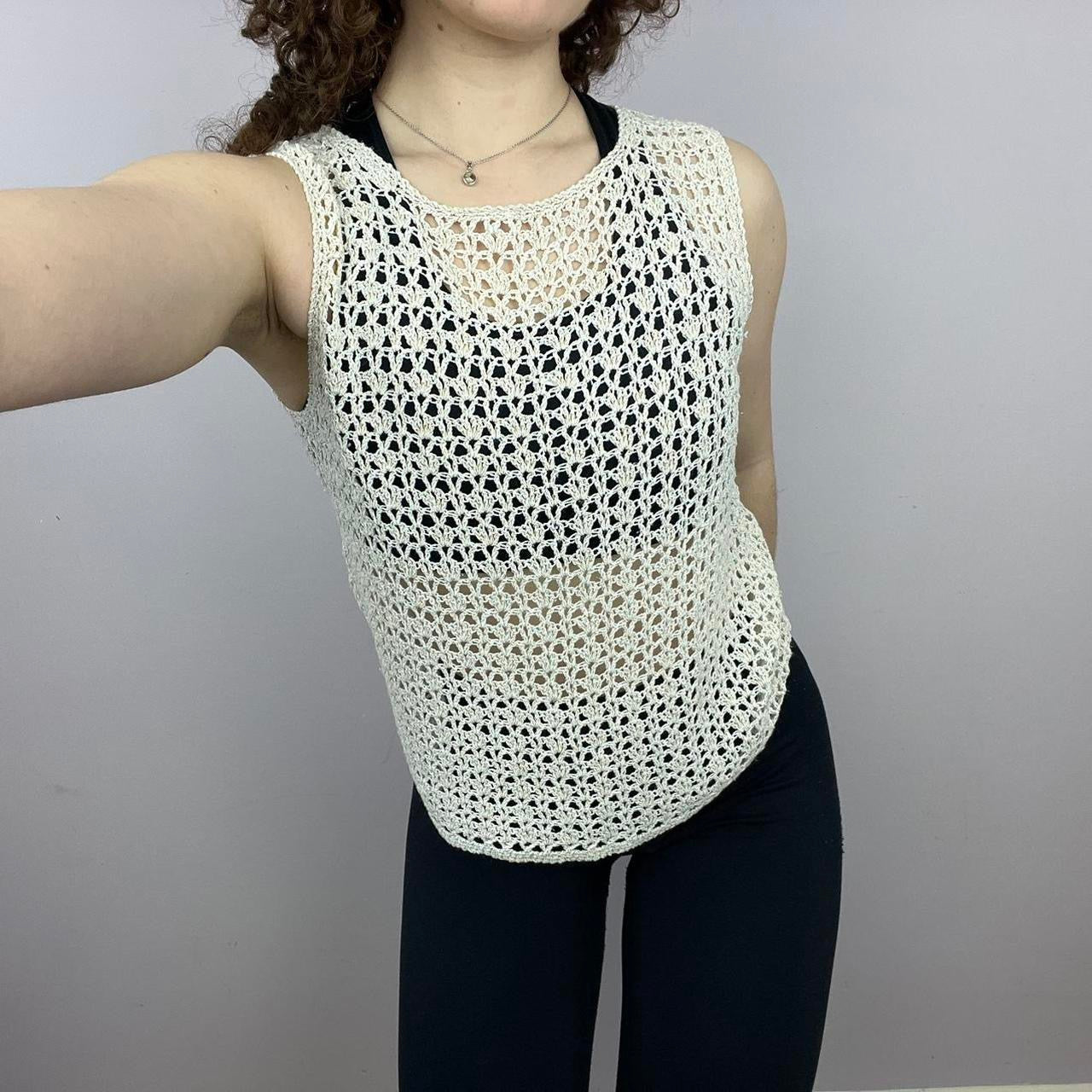 1960s Handmade Knitted Tank Top - White/Gold