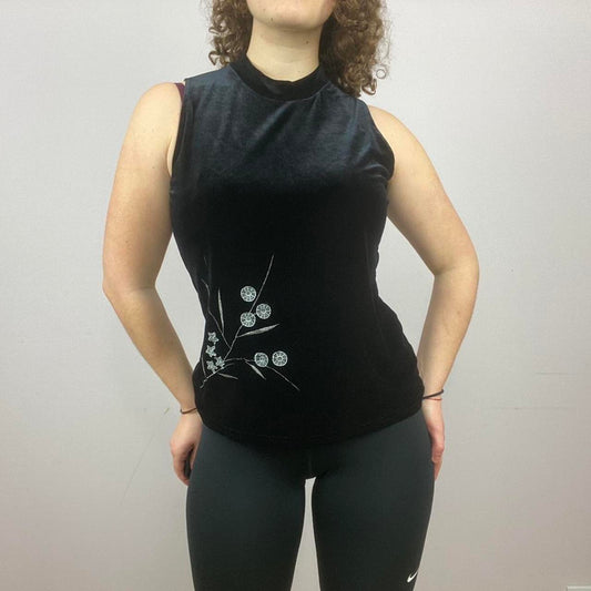 1980s/90s Embroidered Black faux Velvet Tank Top