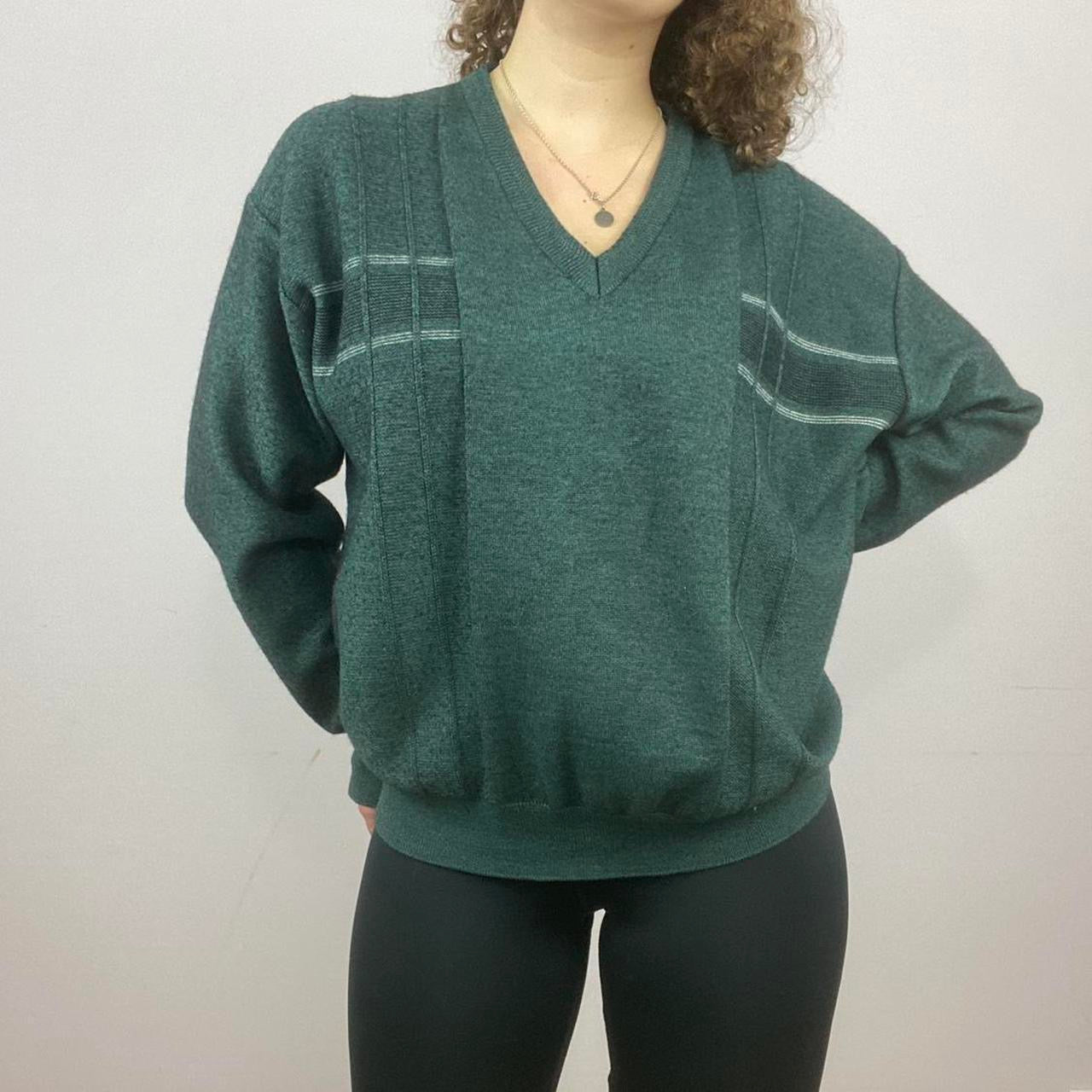 1970s Knitted Relaxed Grandad Sweater Jumper - Forest Green