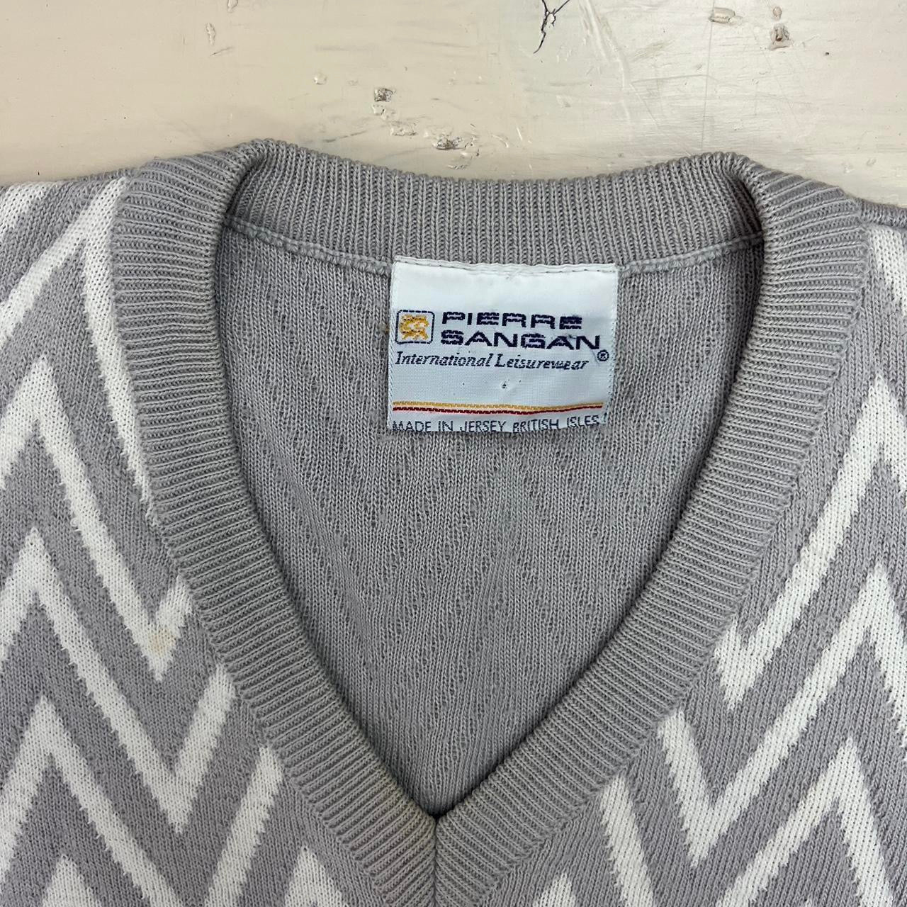 1980s Knitted Relaxed Zigzag Grandad Sweater - Repair & Re-wear Item