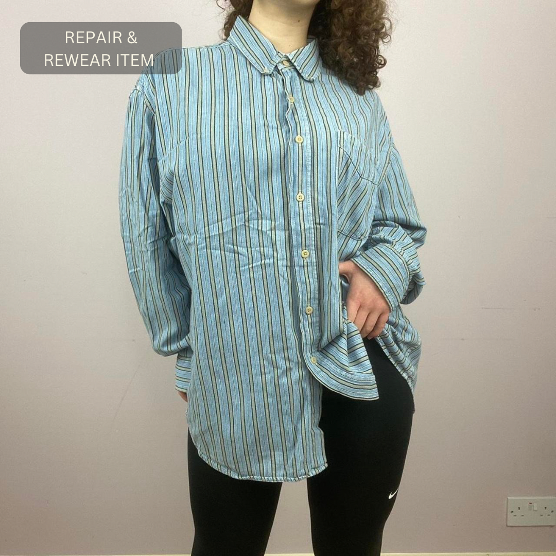 1970s Vintage Striped Flannel Shirt - Repair & Re-wear Item