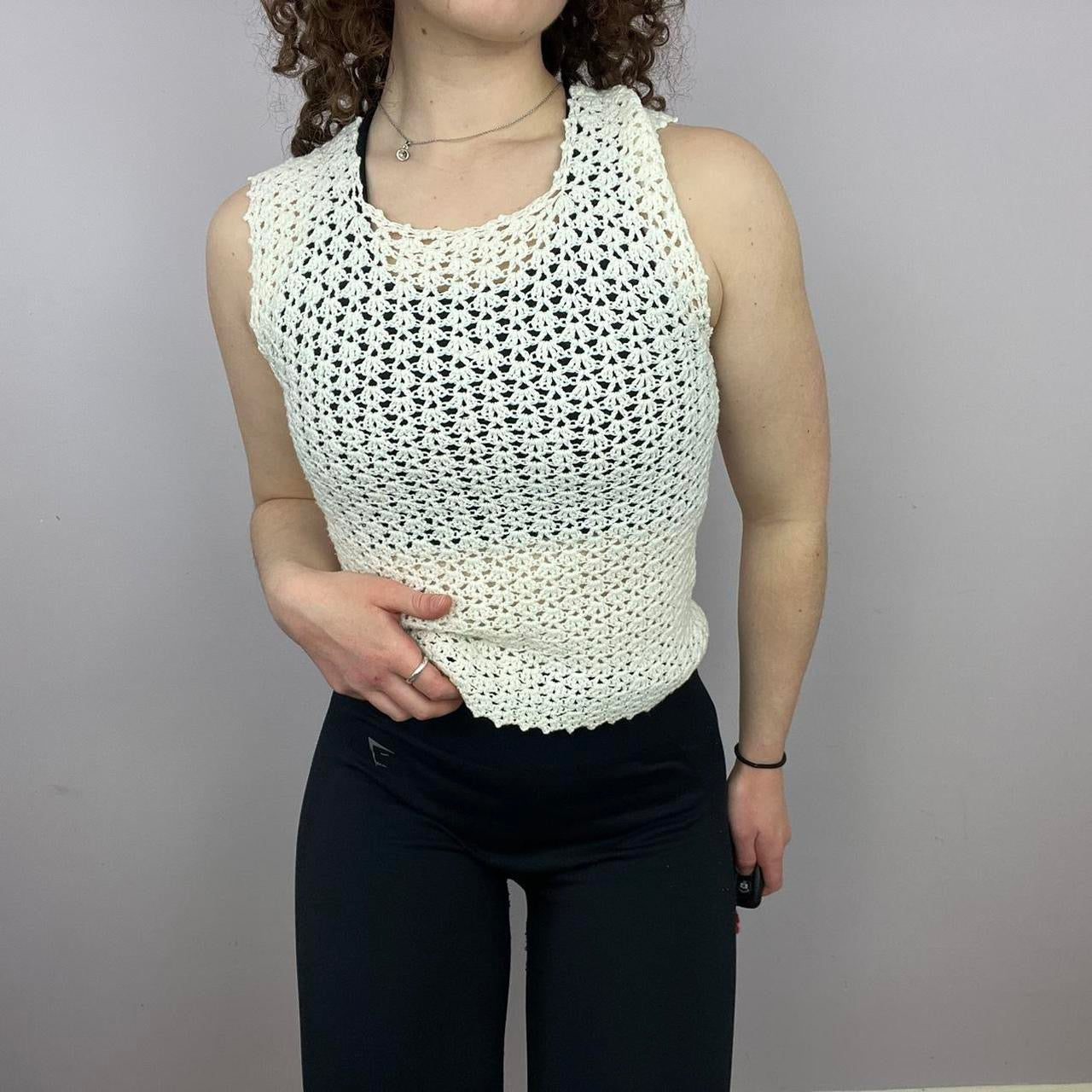 1960s Handmade Knitted Tank Top - White