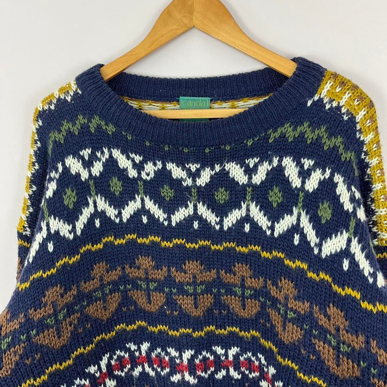 1980s Knitted Relaxed Patterned Grandad Sweater - Multi