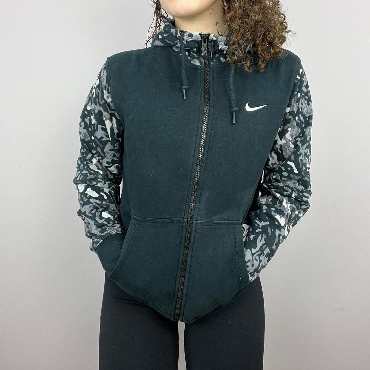 2000s Nike Camo-Sleeve Activewear Sport Zip Hoodie